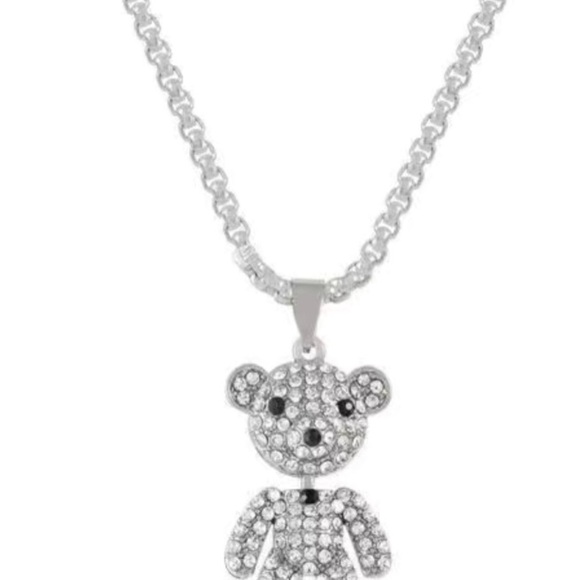 Betsy Johnson Bear Rhinestone Silver Necklace - Picture 5 of 16
